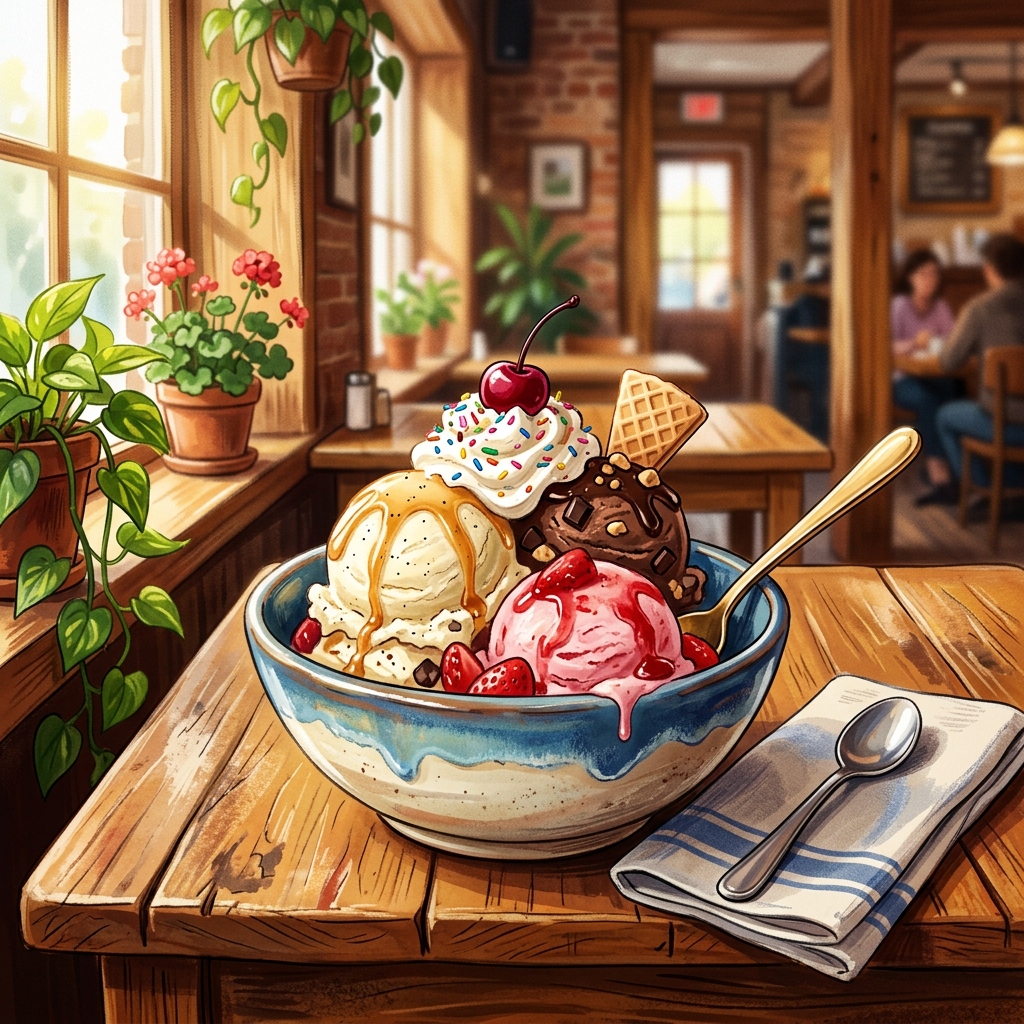 Bowl of ice cream on table