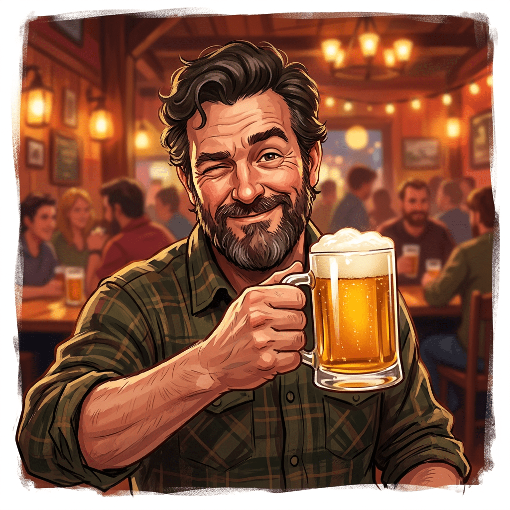 Man winking, holding beer in cheers gesture