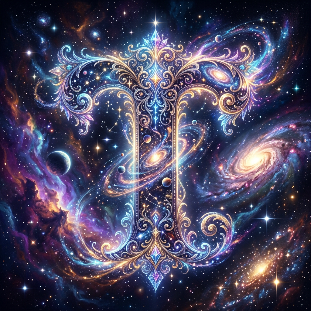 Ornate cosmic letter T